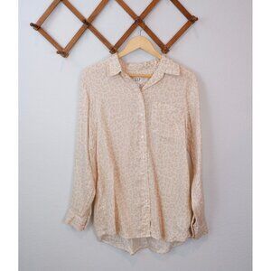 GAP Womens Linen Tan Animal Print Button Down Collared Shirt, small
